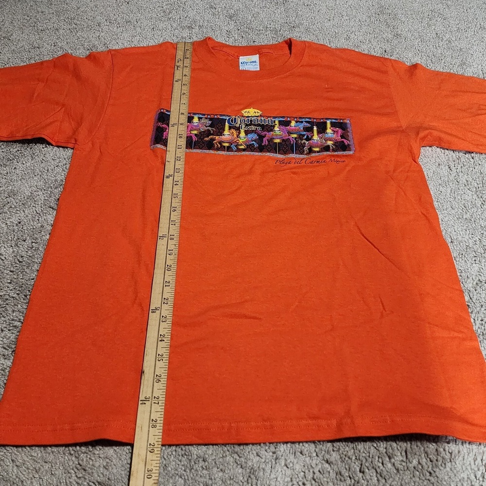 Corona Extra Playa del Carmen Mexico T Shirt Size Large Orange Carousel - Picture 8 of 8